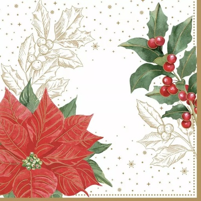Easy Life Papírový ubrousek Poinsettia & Berries 33x33cm 20ks