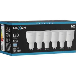 Mexen Nova 6x LED крушка GU10, 12W, студено - 6500K, 1260 лм - L108-GU10-1265-01x06 (L108-GU10-1265-01x06)