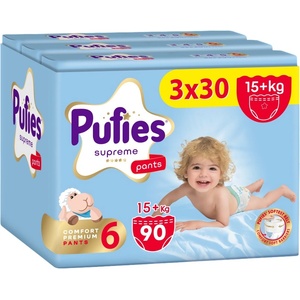 pufies Пелени гащи Pufies Supreme - Размер 6 Extra Large, 90 броя, 15+ kg, 3 x Value Pack (54000280) - ozone