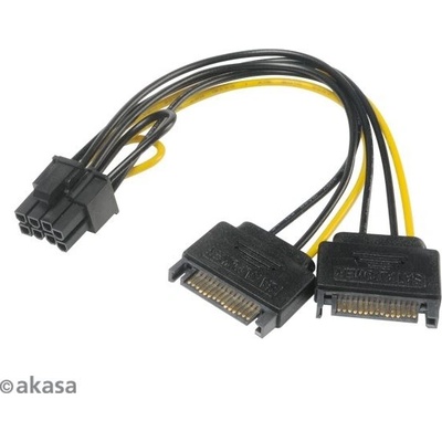 AKASA Adaptér napájecí na 6+2pin PCIe (2xSATA male power to a 6+2pin PCIe female connector) – Zboží Živě