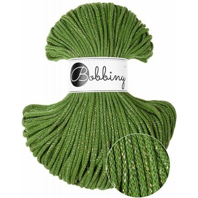 Bobbiny šňůry junior 3 mm Mechově zelené se zlatou a stříbrnou nitkou (Shiny Moss Green)