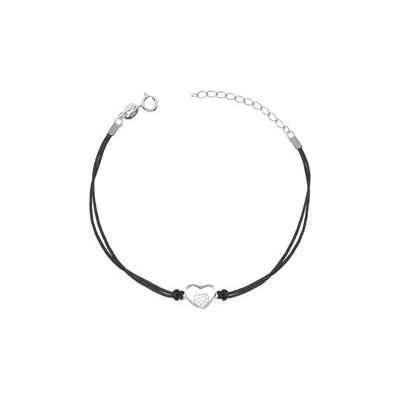 Nubis černý náramek se stříbrným srdíčkem IT0022-K