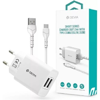 DEVIA ST364037 2xUSB 2.1A бял адаптер за променлив ток + USB - Type-C кабел 1m (ST364037)