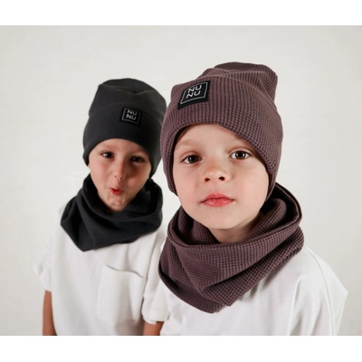Set čepice+nákrčník NUNU vafle fialovohnědá