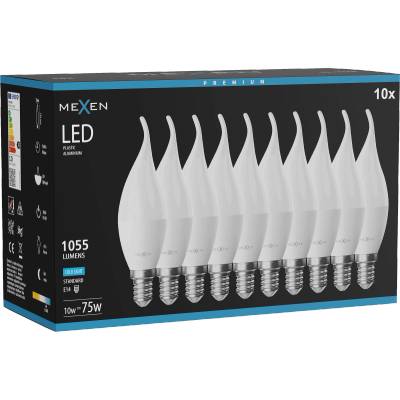Mexen Nova 10x LED крушка пламък E14, C37, 10W, Студена - 6500K, 1055 lm - L106-E14-1065-01x10 (L106-E14-1065-01x10)