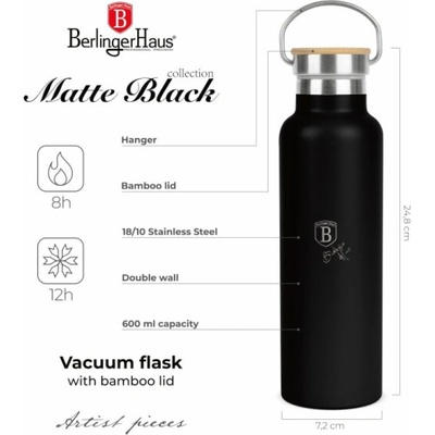 BerlingerHaus Termoska lahev s dvojitou stěnou nerez 600 ml Matte Black