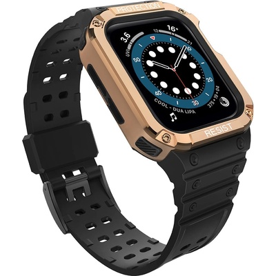 HQWear Комплект каишка + кейс HQWear за Apple Watch 7/6/5/4/3/2 / SE (41/40/38mm), Черен + Розов (5907769311970)