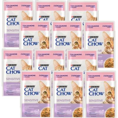 CAT CHOW Sensitive krmivo s lososem a cuketou v omáčce 12x85 g