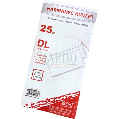 Harmanec-Kuvert Poštové obálky DL samolepiace, 25 ks