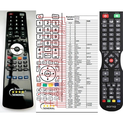 GENERAL SONIQ QT1D, E23Z13A E32W13A E32W13D E40W13A E48W13A L32V12B L42D11A L47V12A P51E12A - съвместимо дистанционно управление на марката General (QT1D, E23Z13A E32W13A E32W13D E40W13A E48W13A L32V12B L42D11A L47V12A P51E12A)
