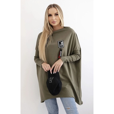 Kesi 0015KHA Dámska Oversize tunika s asymetrickými bokmi khaki