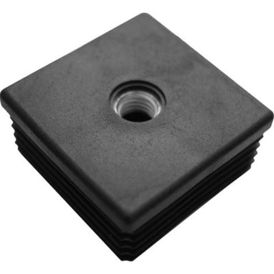 KP Žebrovaná čtvercová plastová zátka - plochá 35x35 mm černá erodovaná, kovový závit M10, na hranoly, jekly, sloupky a trubky