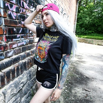 ROCK OFF дамска тениска (crop top) Bring Me The Horizon - Smoking Dinosaur - BL - ROCK OFF - BMTHCT98LB
