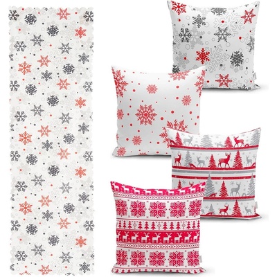 Minimalist Cushion Covers Комплект от 4 коледни калъфки за възглавници и покривка за маса Червена Коледа - Minimalist Cushion Covers (RunnerSet10)