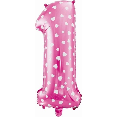 Godan balloons Fóliový balónek Číslo 1 růžový se srdíčky 61 cm KK