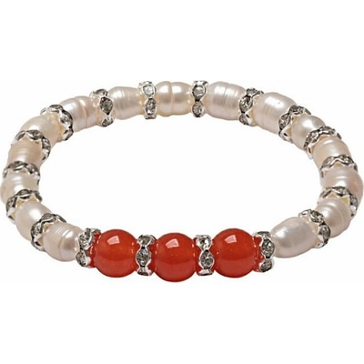 Nefertitis Dámský perlový náramek s karneolem 8 mm NF64156 obvod cca 16 až 21 cm