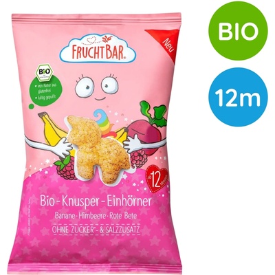 FruchtBar BIO chrumky jednorožec kukurica, banán, malina a repa 30 g