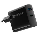 NATEC Адаптер за зареждане Natec Ribera GaN 45W USB-A + USB-C, черен (NUC-2143)