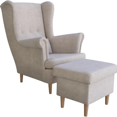 Kupžidle Visby + taburet s úložným prostorem masiv / látka šedá – Zboží Dáma