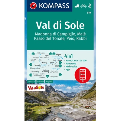 119 Val di Sole, Madonna di Campiglio, Malè, Passo del Tonale, Peio, Rabbi 1: 35 000 KOMPASS