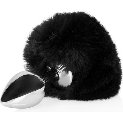 Ouch! Зайчи опашка с метален анален плъг - черен