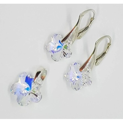 Сребърен комплект с кристали Swarovski Flower Crystal Aurora Borealis - код 0097