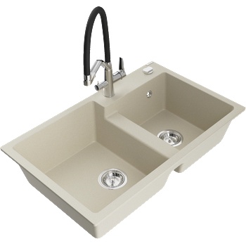 Mexen Tomas гранитна кухненска мивка с 2 отделения и кухненски смесител Duo, бежов - 6516-69-671701-07 (6516-69-671701-07)