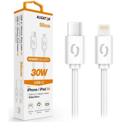 Aligator DATKP57 POWER 30W, USB-C/Lightning 3A, 0,5m, bílý