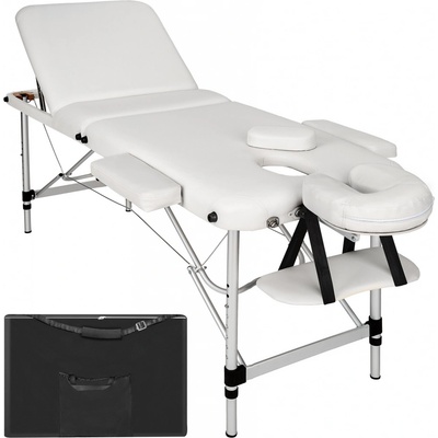 Tectake 405583 3 zóny masážneho lehátka s 5cm polstrovaním a hliníkovým rámom biela 70 cm
