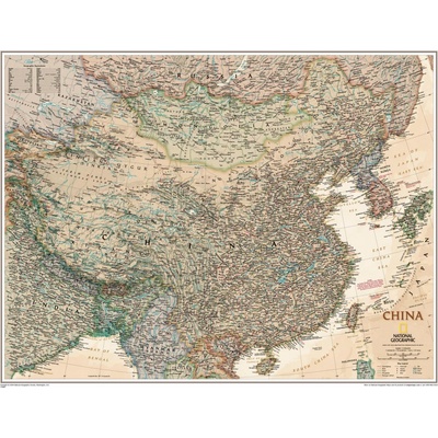 National Geographic Čína - nástěnná mapa Executive 77 x 61 cm Varianta: bez rámu v tubusu, Provedení: laminovaná mapa v lištách