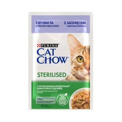 CAT CHOW Sterilizované krmivo s jahňacím mäsom a zelenými fazuľkami v omáčke 85 g