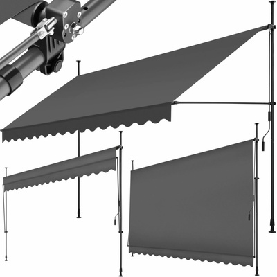tectake Upínací markýza s ruční klikou, výškově nastavitelná - 400 x 180 cm, černá/šedá