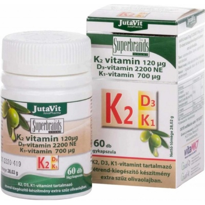 Jutavit Vitamín K2 120 µg D3 2000 IU K1 700 µg 60 mäkké kapsuly