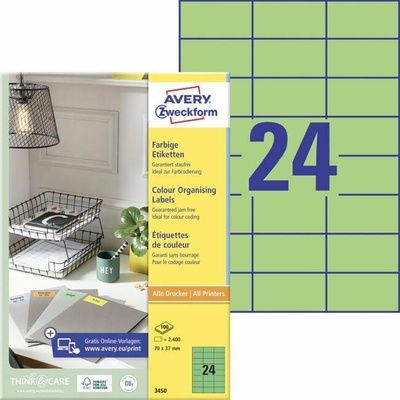 avery zweckform Etikety farebné 70x37mm Avery A4 100 hárkov zelené
