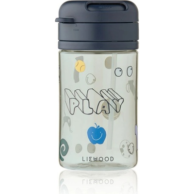 LIEWOOD Dětská lahev s brčkem Pavia Play / Dusty Peppermint modrá barva 500 ml