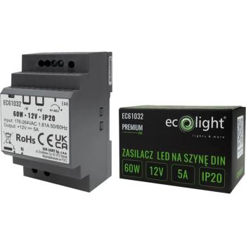 Eco Light Napájecí zdroj na DIN lištu 12V 60W 5A pro IP20 PREMIUM LED pásek EC61032