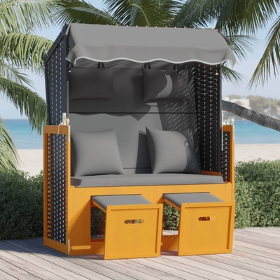 vidaXL Strandkorb с възглавници полиратан и дърво масив черно/антрацит (318667)