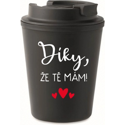 Giftela DÍKY, ŽE TĚ MÁM! černý termohrnek 300 ml