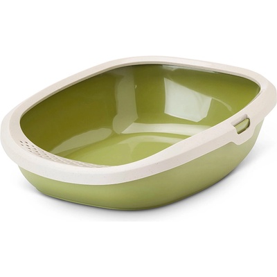 SAVIC Gizmo Happy Planet - Котешка тоалетна къща с ринг против изсипване на пясък/силикон, 44x35.5x12.5см - мока, гранит/зелено