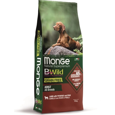 Monge BWild Grain Free All Breeds Adult суха храна за кучета - агнешко, картофи, грах 12 кг