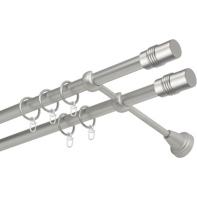 OK-GarnýžeCZ Garnýž kovová dvouřadá 19mm Cylinder double satina 250 cm do stěny / kroužky s háčkem