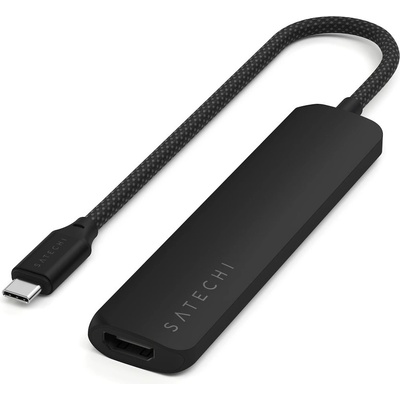 Satechi 6-in-1 USB-C Aluminum Slim Multiport Adapter - мултифункционален хъб за свързване на допълнителна периферия за компютри с USB-C (черен)
