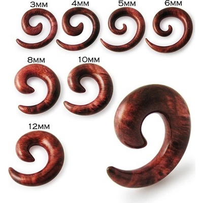Šperky eshop spirálový expander do ucha hnědý dřevěný motiv U22.07