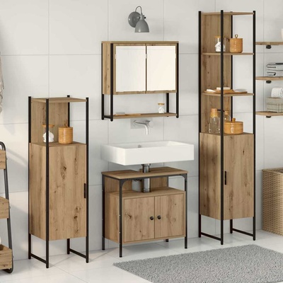 vidaXL Комплект мебели за баня 4 бр. Дъб 33 x 33 x 185, 5 см (3334407)