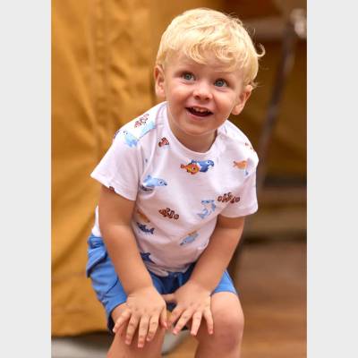 MAYORAL Сет 2 тениски къс ръкав Небесносиньо и бяло с рибки за бебе момче Mayoral