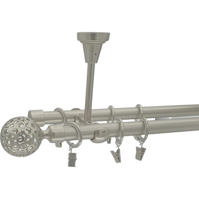 Kovovégarnýže Stropní garnýž Huglo elegance 19 mm matný nikl Jednořadá 180 cm Kroužky s háčky