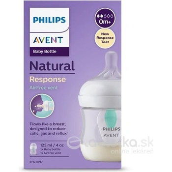 Avent Natural Response priehľadná fľaša s cumlíkom s ventilom AirFree 125 ml
