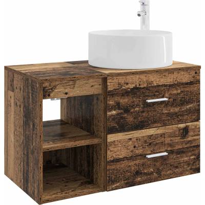 vidaXL Комплект мебели за баня 2 pcs Старо дърво Инженерна дървесина (3403934)