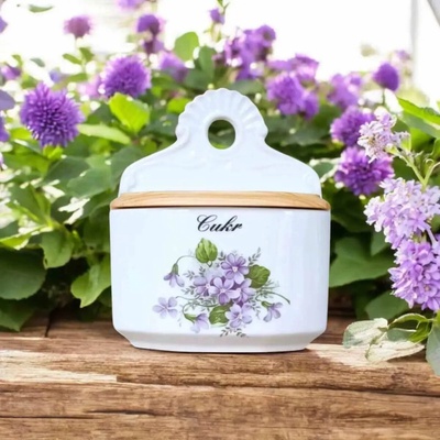 Český porcelán Dubí Slánka závěsná s víčkem Fialky 700 ml