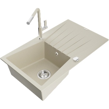 Mexen Cesar еднокоморна кухненска мивка с дренаж и кухненски смесител Flora, бежов - 6514-69-670401-09 (6514-69-670401-09)